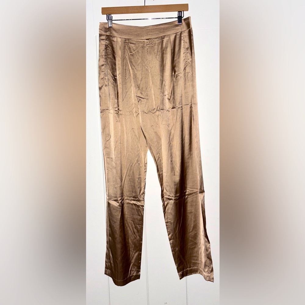 Mabel Satin Baggy Front Pleats Trousers Wide Leg Pants Women L Relax Loose Fit